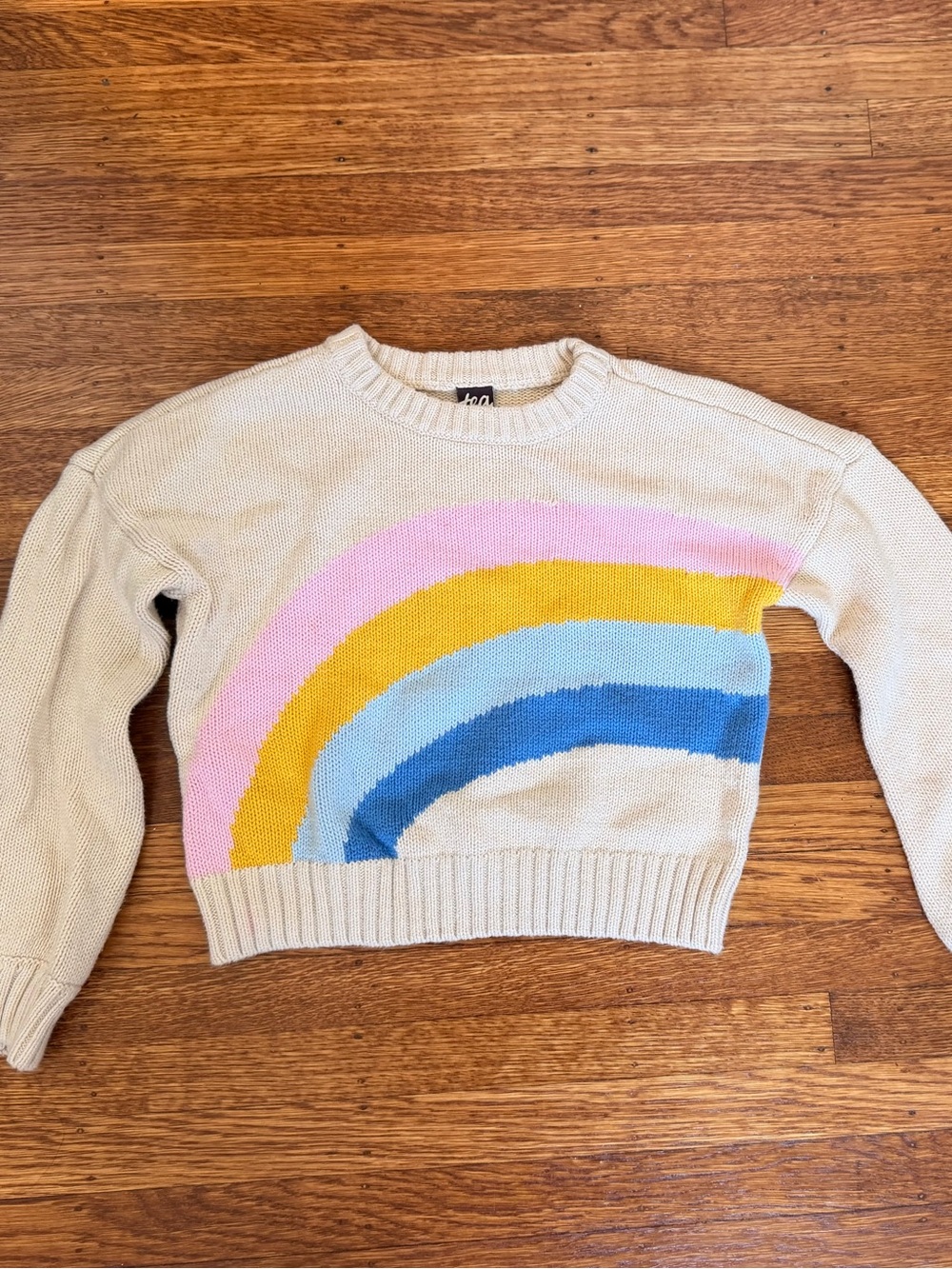 Tea Collection Cream Sweater with Pink Yellow and Blue Rainbow